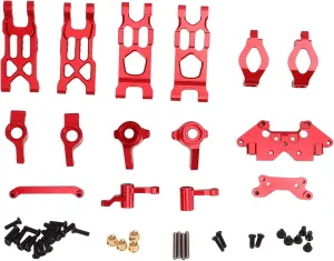 Aluminum Alloy Steering Assembly Set for HBX 1/18 RC Cars 18859 18858 18857 18856, Upgrade Replacement Parts to Enhance Performance and Durability (Red)