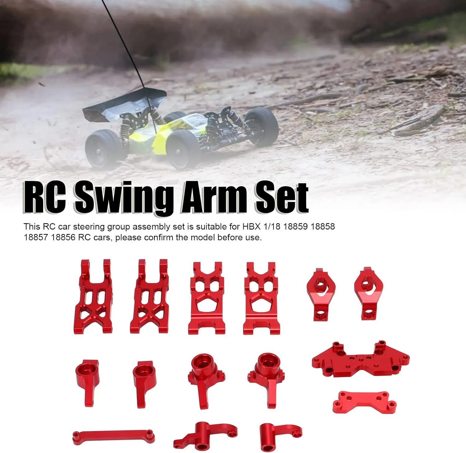 Aluminum Alloy Steering Assembly Set for HBX 1/18 RC Cars 18859 18858 18857 18856, Upgrade Replacement Parts to Enhance Performance and Durability (Red)