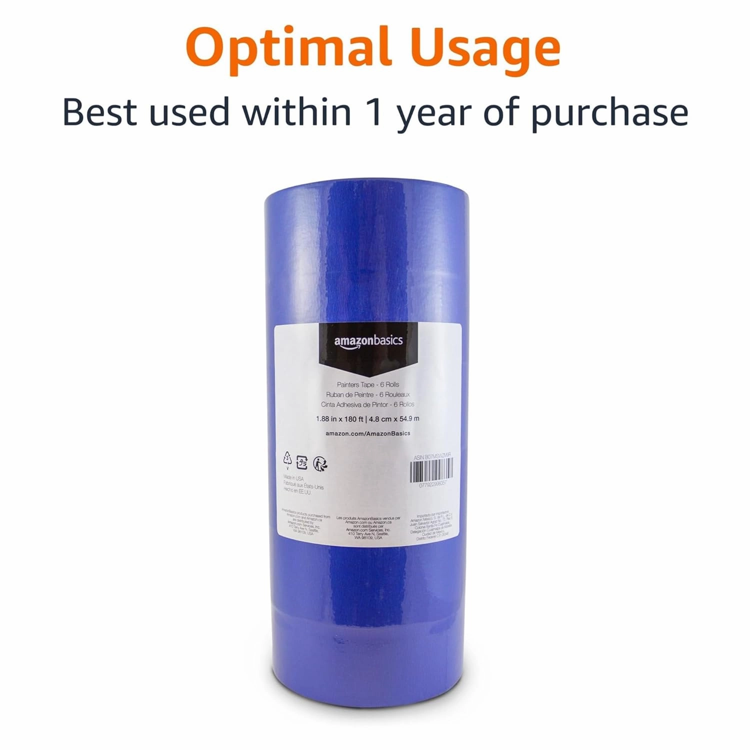 Amazon Basics Blue Painters Tape, 1.88" x 180', Set of 6 Rolls