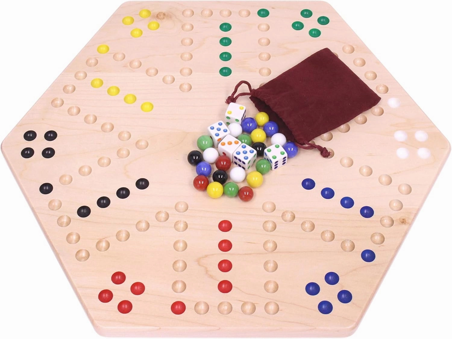 AmishToyBox.com Wahoo Marble Board Game Set, 16" Wide, Maple Wood, Double-Sided