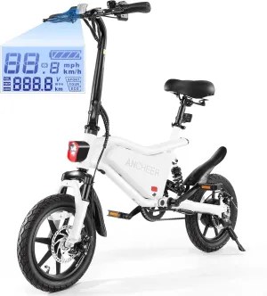 ANCHEER Folding Electric Bike for Adults, 374Wh Ebike, 20MPH Electric Bikes, 14" Foldable Electric Bicycle, 20-50 Miles Electric Bikes, E Bike, LCD Display, Dual Suspension, UL 2849 Certification