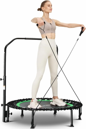 ANCHEER 40/48" Mini Trampoline with Upgraded Bungee Cords, 550LBS Capacity, Adjustable Foam Bar & Resistance Ropes, Indoor/Outdoor Rebounder for Adults