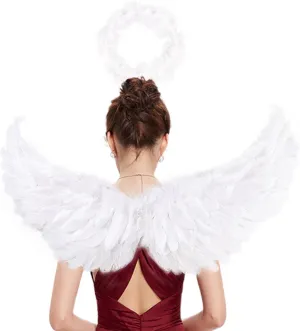 Angel Wings Costume Accessories-Feather Wings with Halo Headband Set for Adults, Lightweight Adjustable Fairy Wings,Cosplay
