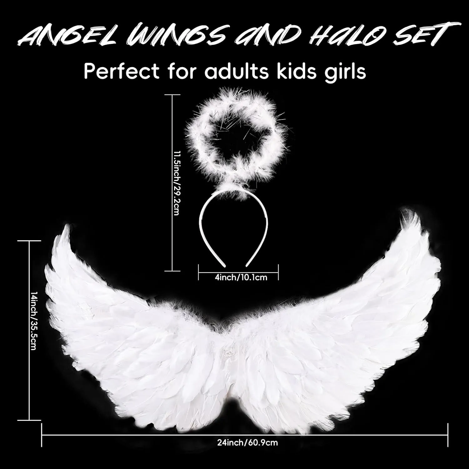 Angel Wings Costume Accessories-Feather Wings with Halo Headband Set for Adults, Lightweight Adjustable Fairy Wings,Cosplay