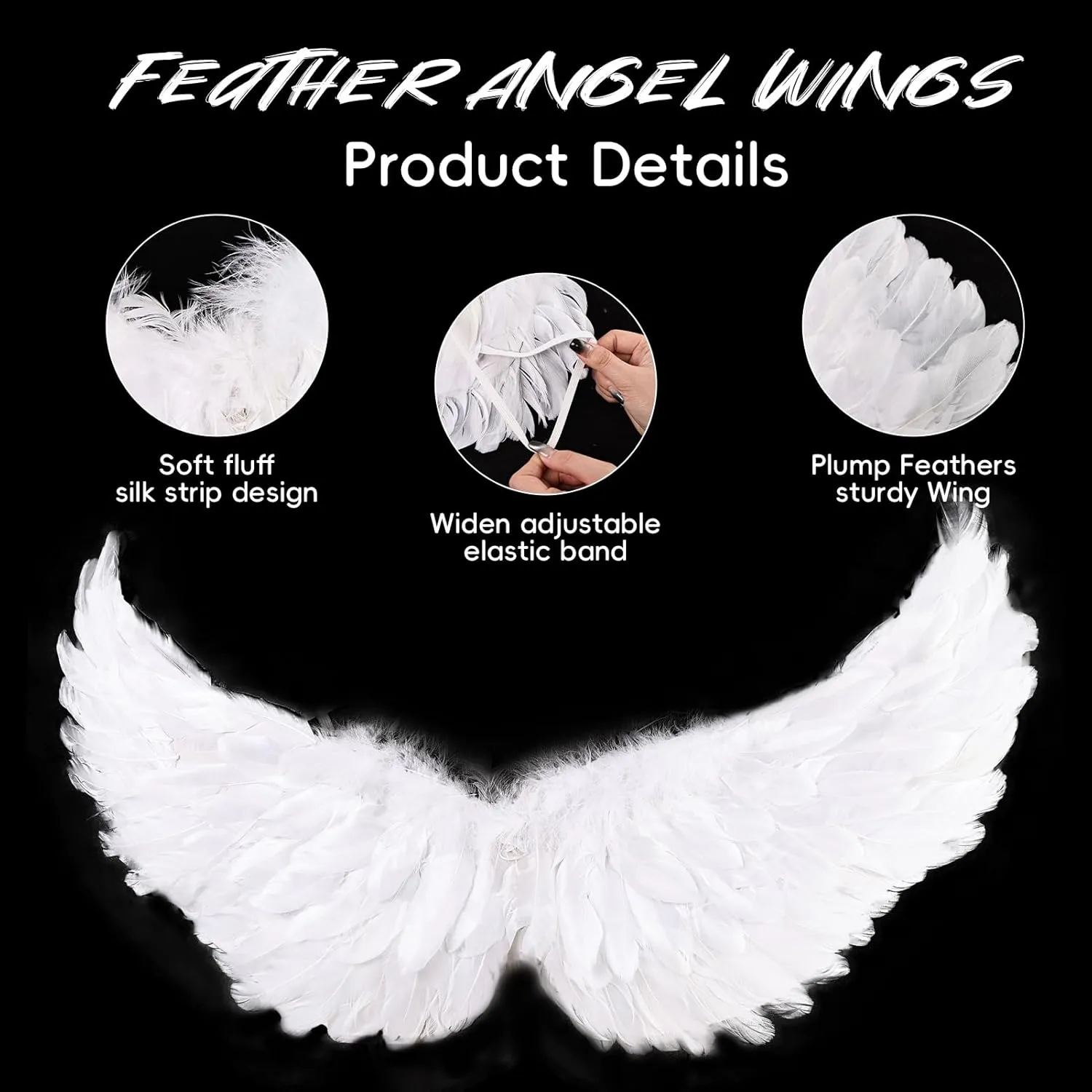 Angel Wings Costume Accessories-Feather Wings with Halo Headband Set for Adults, Lightweight Adjustable Fairy Wings,Cosplay
