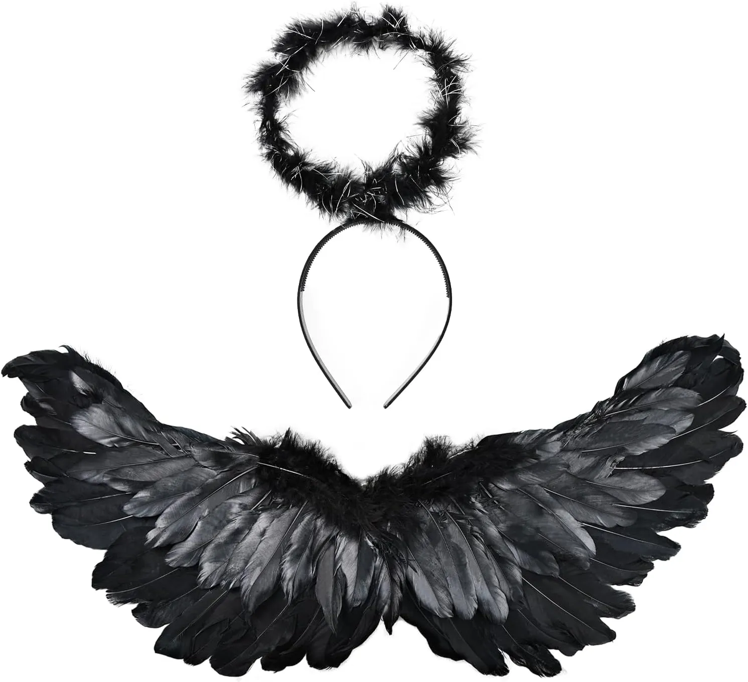 Angel Wings Costume Accessories-Feather Wings with Halo Headband Set for Adults, Lightweight Adjustable Fairy Wings,Cosplay