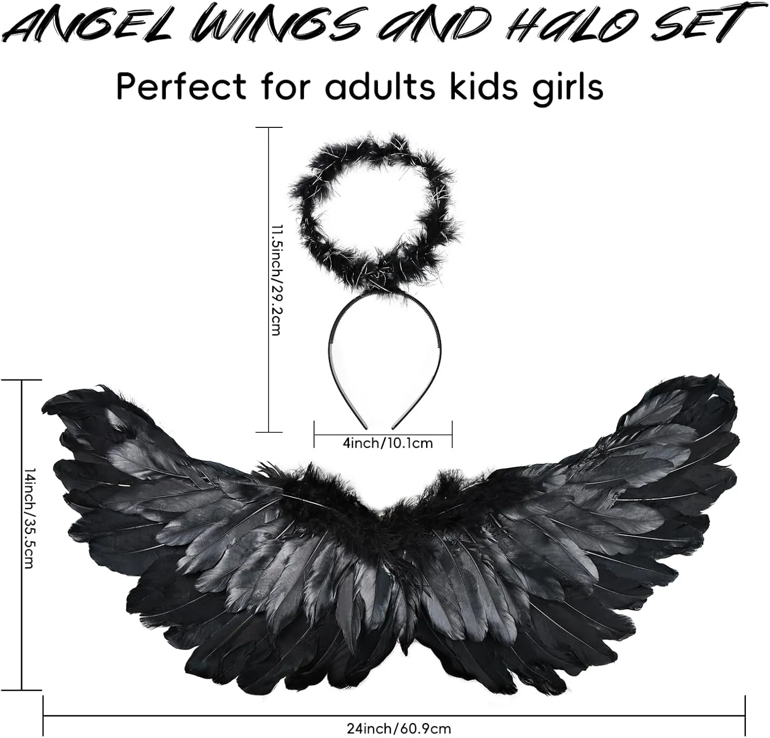 Angel Wings Costume Accessories-Feather Wings with Halo Headband Set for Adults, Lightweight Adjustable Fairy Wings,Cosplay