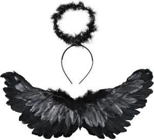 Angel Wings Costume Accessories-Feather Wings with Halo Headband Set for Adults, Lightweight Adjustable Fairy Wings,Cosplay