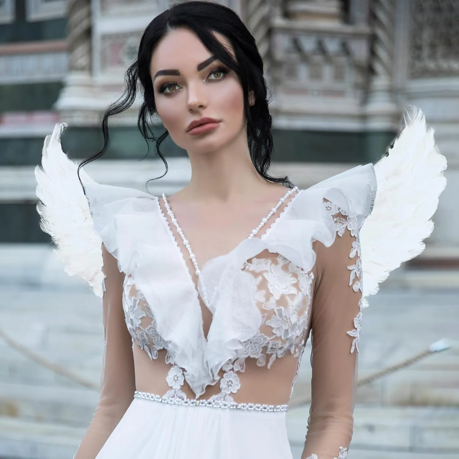 Angel Wings Costume Accessories-Feather Wings with Halo Headband Set for Adults, Lightweight Adjustable Fairy Wings,Cosplay