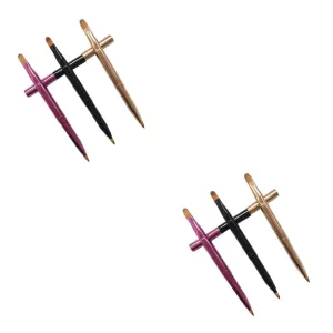 Angoily 2sets Double Headed Makeup Brush Set Retractable Lip Brushes for Lipstick Lip Gloss Black Purple Easy to Clean 3pcs*2