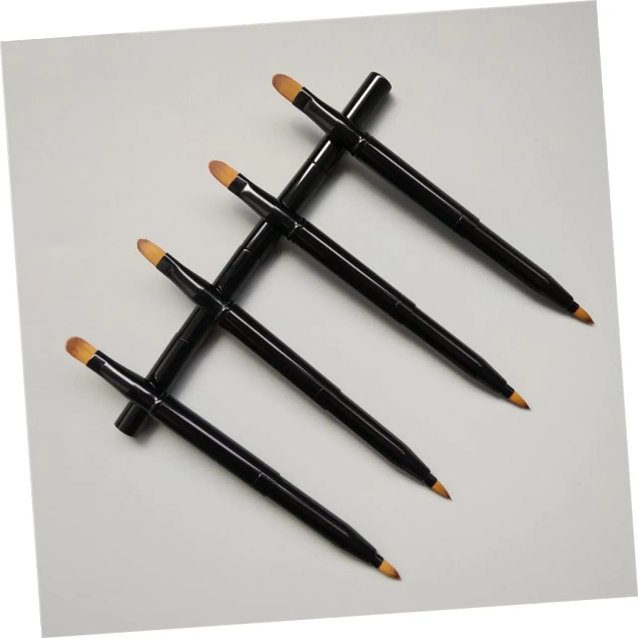 Angoily 2sets Double Headed Makeup Brush Set Retractable Lip Brushes for Lipstick Lip Gloss Black Purple Easy to Clean 3pcs*2