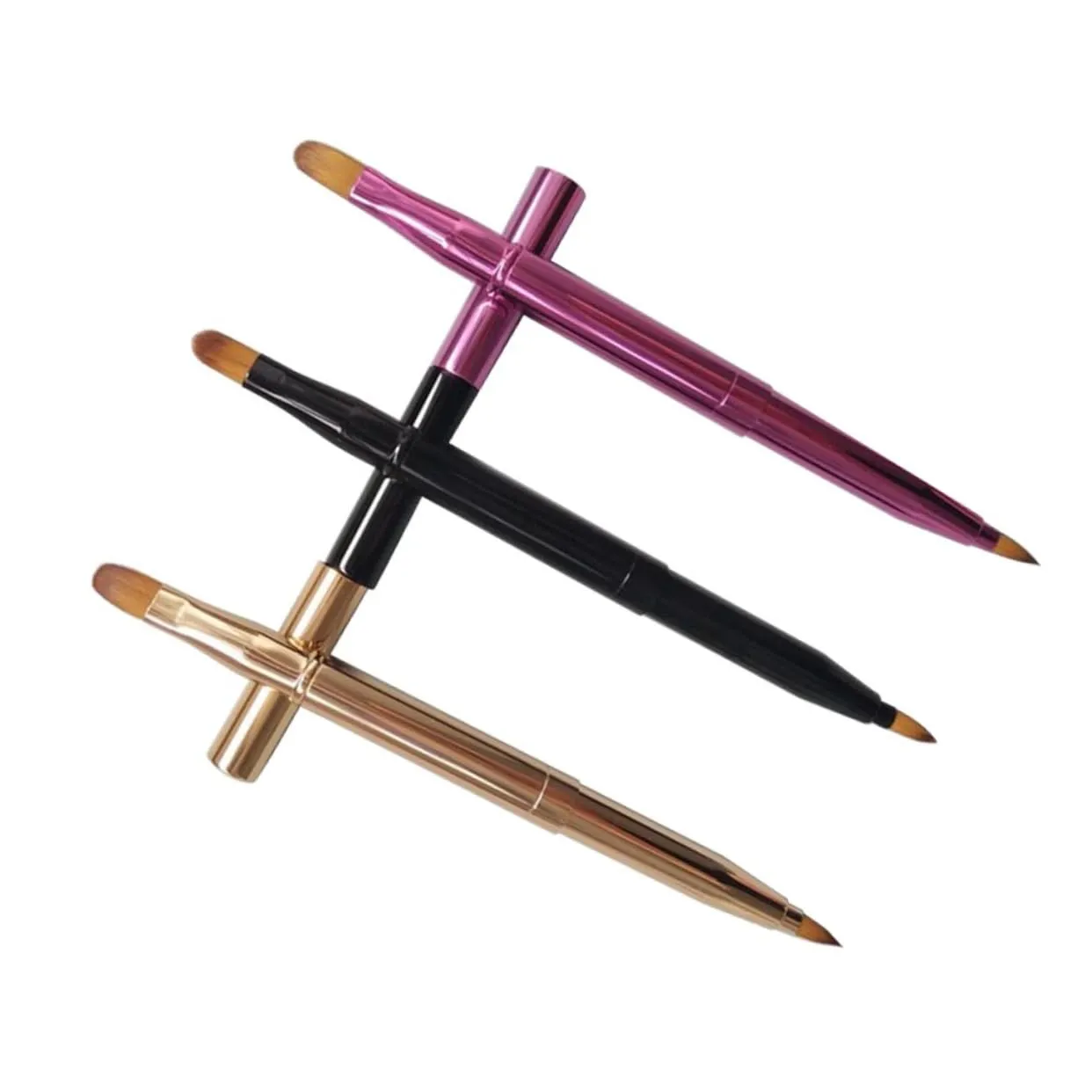 Angoily 2sets Double Headed Makeup Brush Set Retractable Lip Brushes for Lipstick Lip Gloss Black Purple Easy to Clean 3pcs*2