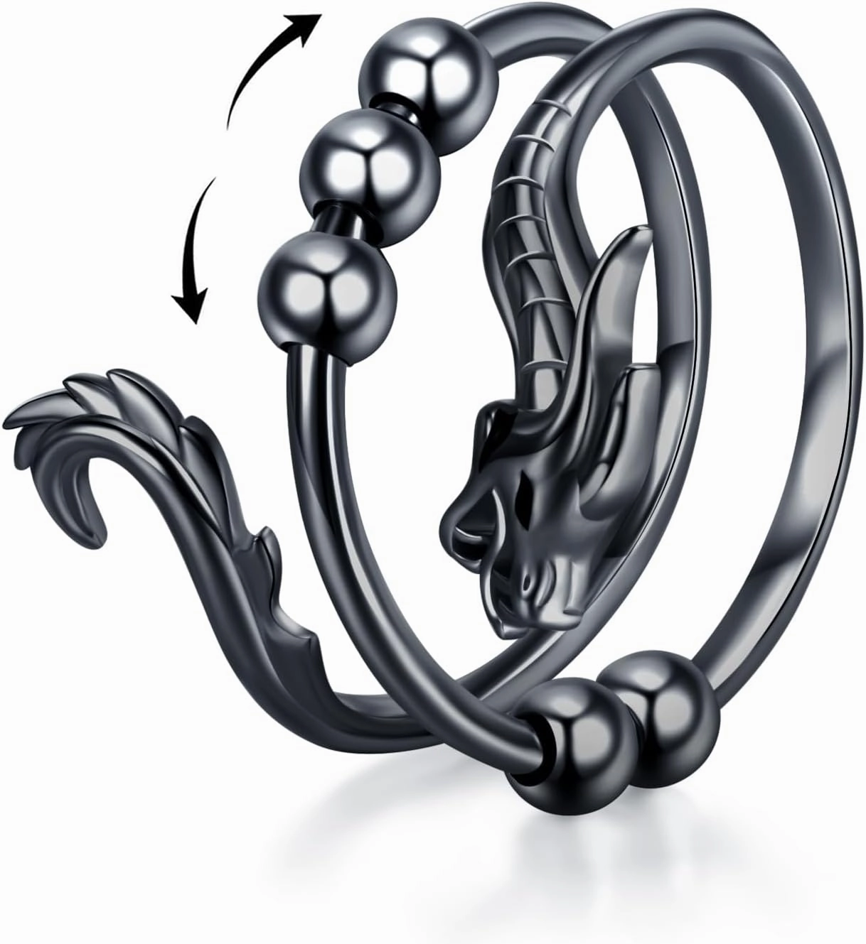 Anti Anxiety Ring 925 Sterling Silver Chinese Dragon Adjustable Anxiety Fidget Rings With Bead Spinner Rings Dragon Jewelry Gifts for Men Women