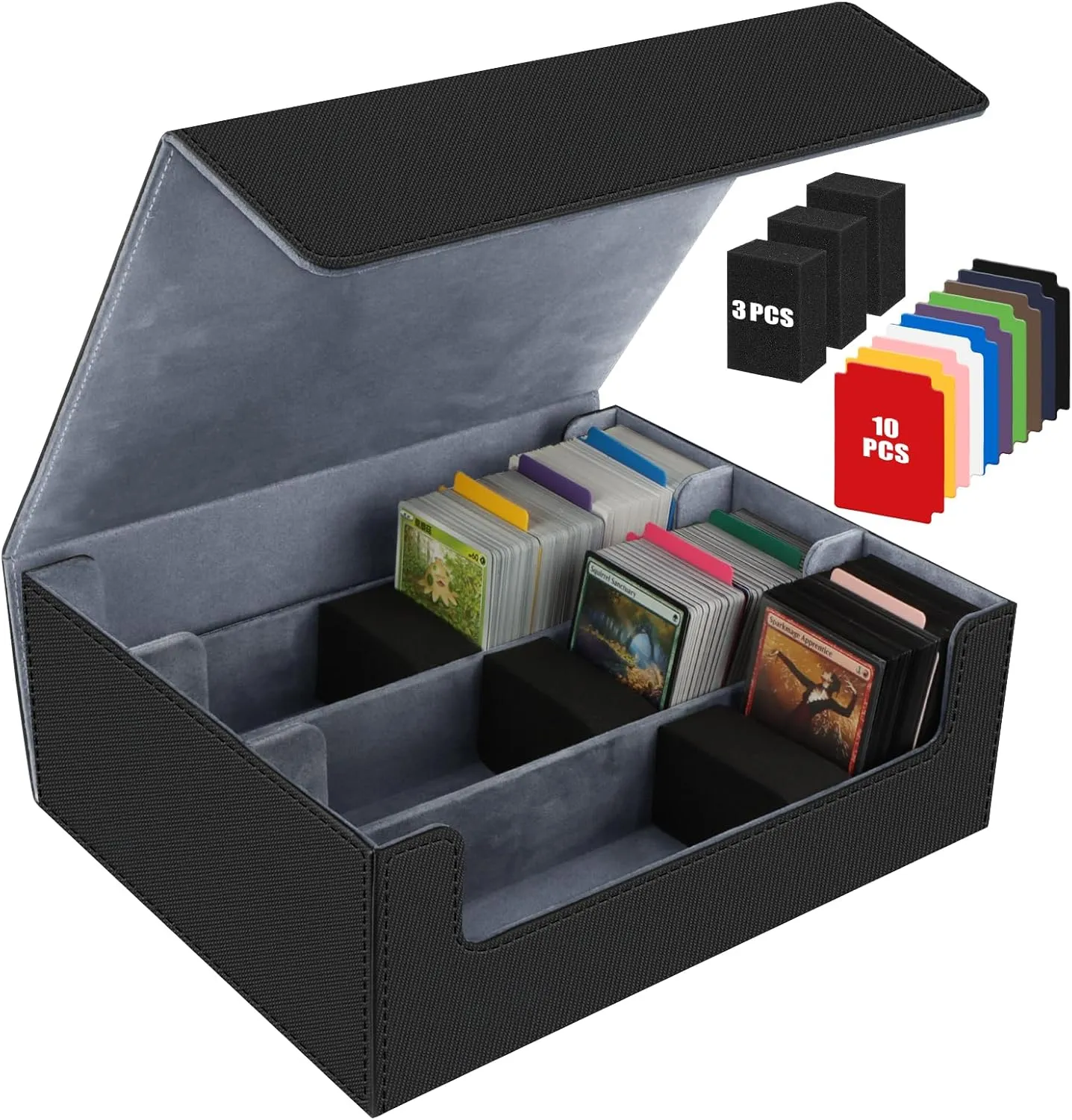AOBOPLE 1800  Trading Card Storage Box,MTG Deck Box with 10 Pcs Colorful Dividers & 3 Foam Supporters Commander Card Deck Case for Magic Game Cards, TCG, PTG