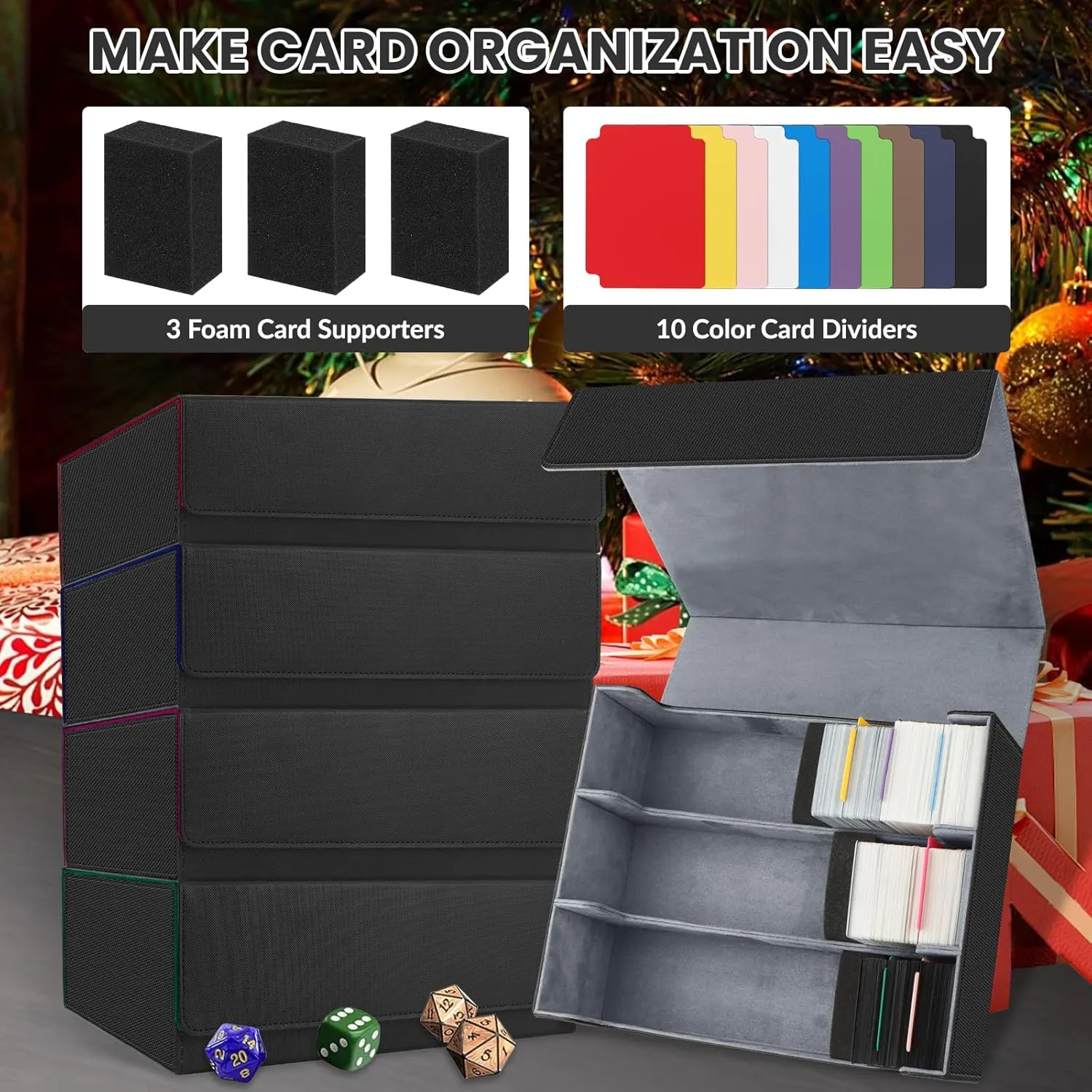 AOBOPLE 1800  Trading Card Storage Box,MTG Deck Box with 10 Pcs Colorful Dividers & 3 Foam Supporters Commander Card Deck Case for Magic Game Cards, TCG, PTG