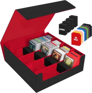 AOBOPLE 3200  Trading Card Storage Box,4 Rows Card Deck Case for Trading Cards with 10 Pcs Colorful Dividers & 4 Foam Supporters Commander Cards Deck Case for MTG,TCG, Magic Game