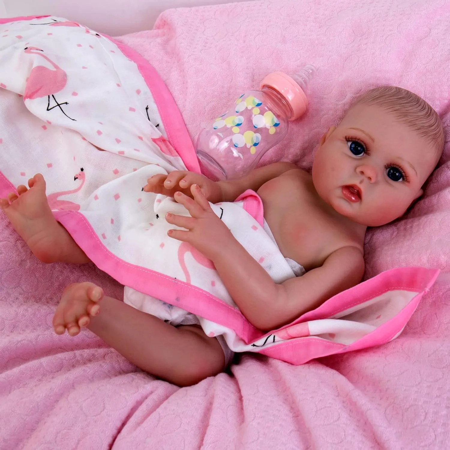 Aori Lifelike Reborn Baby Doll - 18 inch Full Body Soft Vinyl Real Life Baby Girl,Poseable Anatomically Correct Realistic Toddler Dolls with Feeding Kit Gift for Kids Age 3 
