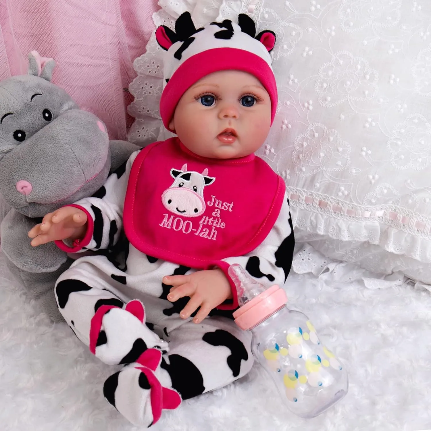 Aori Lifelike Reborn Baby Doll - 18 inch Full Body Soft Vinyl Real Life Baby Girl,Poseable Anatomically Correct Realistic Toddler Dolls with Feeding Kit Gift for Kids Age 3 
