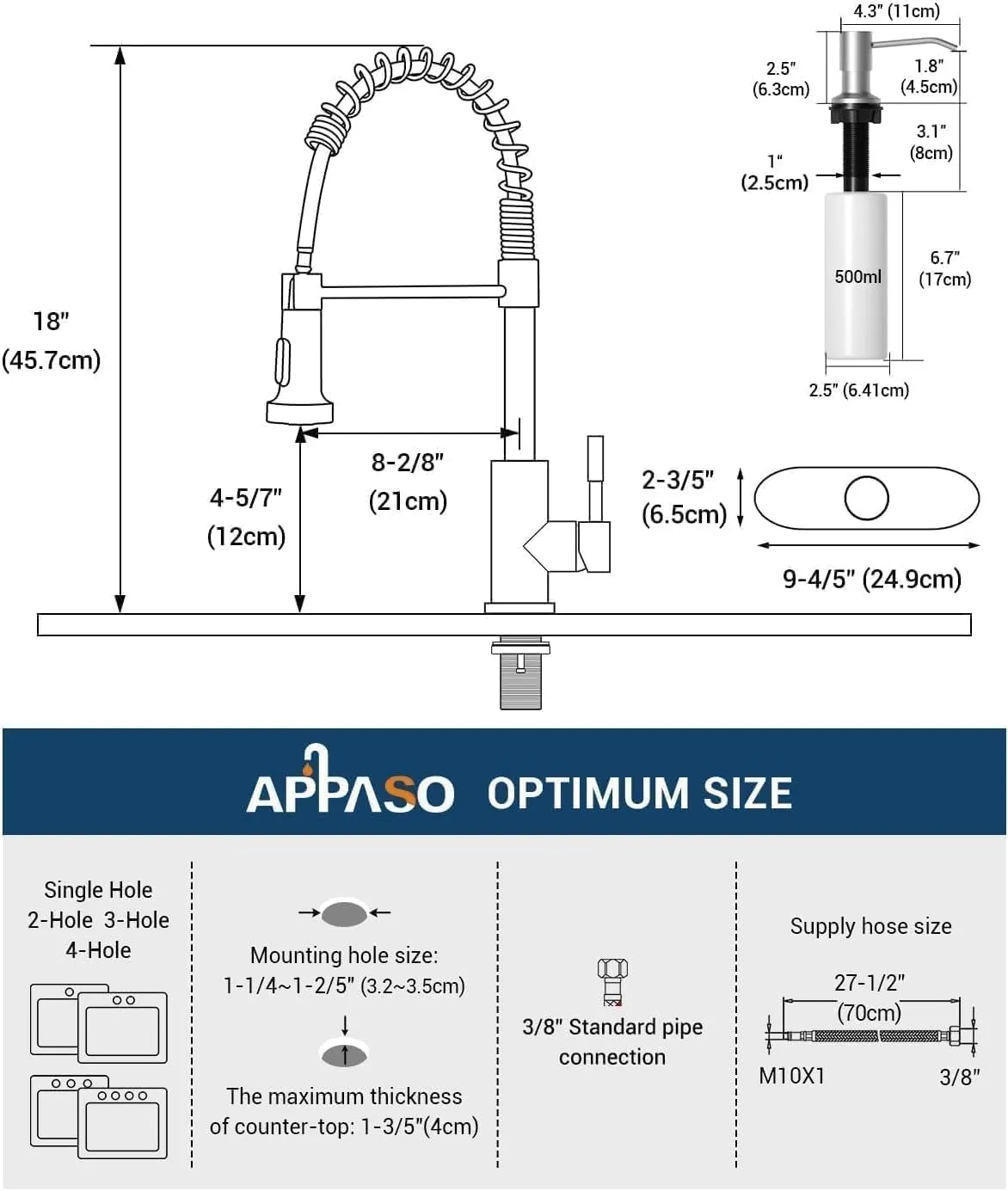 APPASO Kitchen Faucet with Soap Dispenser Brushed Nickel, Pull Down Commercial Single Handle High Arc Faucet for Sink, Stainless Steel Kitchen Faucet for Sink 2 or 4 Hole