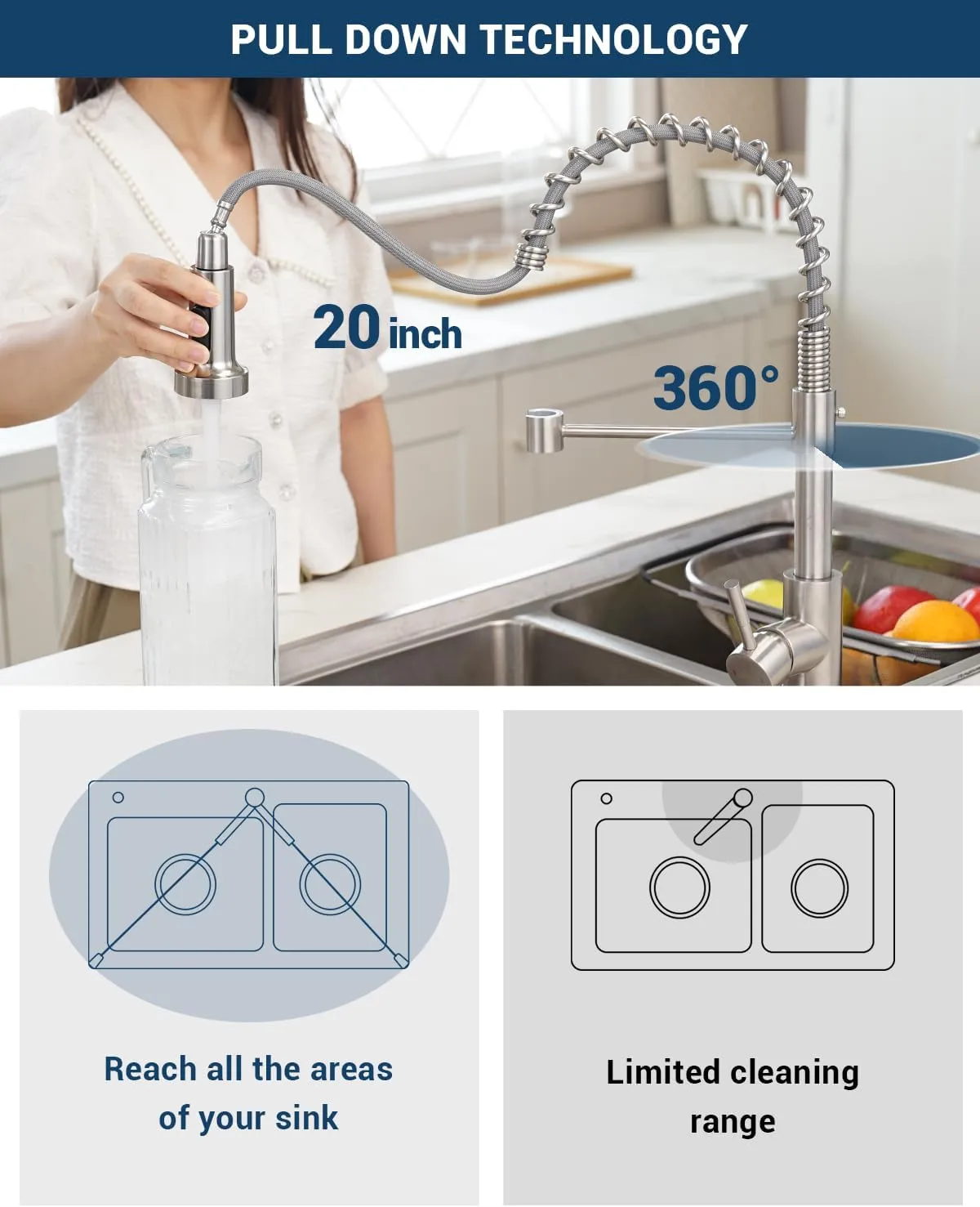 APPASO Kitchen Faucet with Soap Dispenser Brushed Nickel, Pull Down Commercial Single Handle High Arc Faucet for Sink, Stainless Steel Kitchen Faucet for Sink 2 or 4 Hole