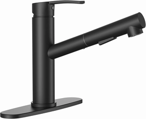 APPASO Black Kitchen Faucets, Modern Kitchen Sink Faucet, 2 Modes RV Kitchen Faucet with Pull Down Sprayer, 3 Holes Single Handle Low Arch Faucet for Bar Outdoor Laundry