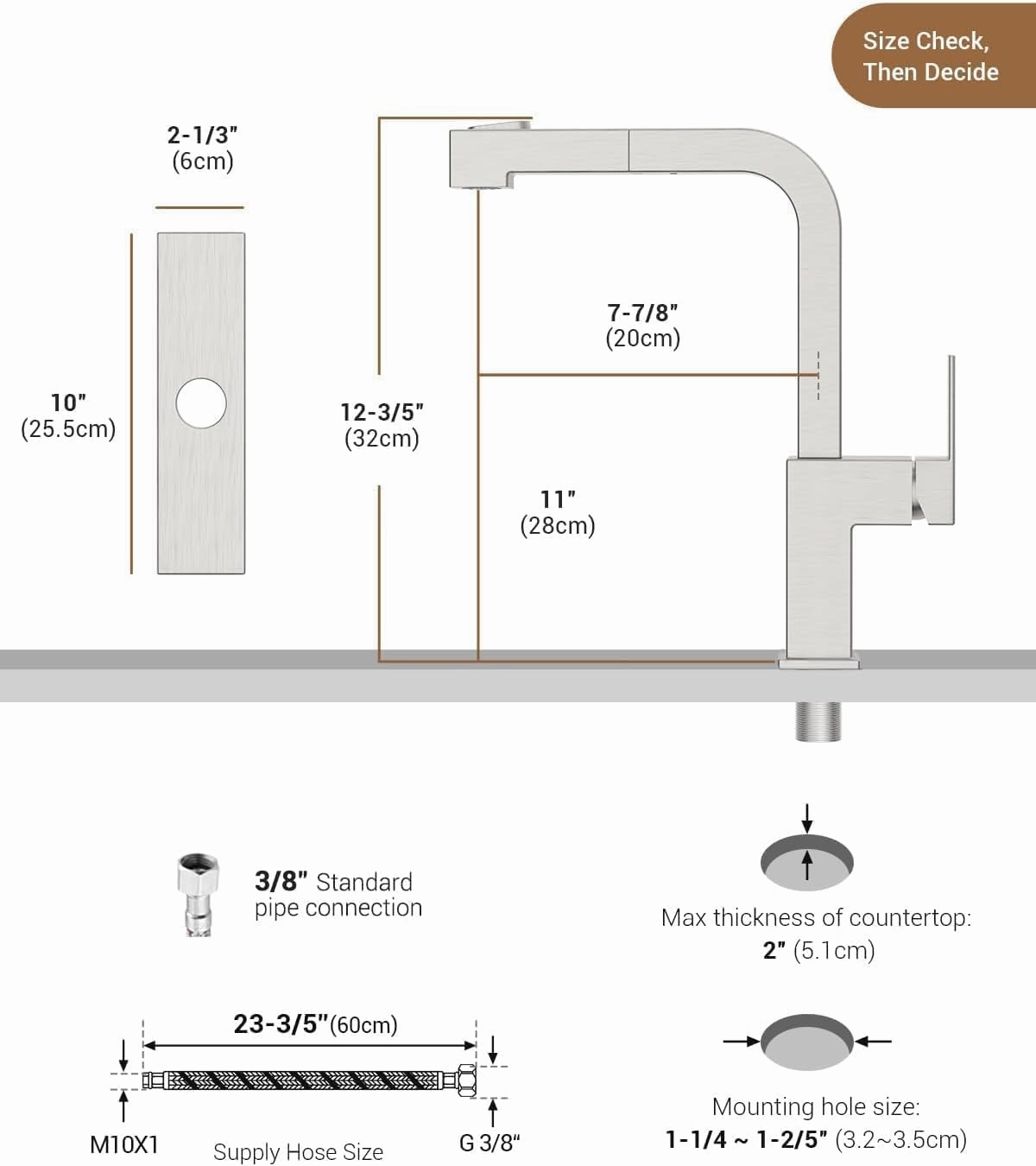 APPASO Square Kitchen Faucet, Brushed Nickel Sink Faucets with Pull Down Sprayer, Single Handle Modern Pull Out Faucet for Bar Sink Kitchen, Stainless Steel Faucet for Kitchen Sink 1 or 3 Holes