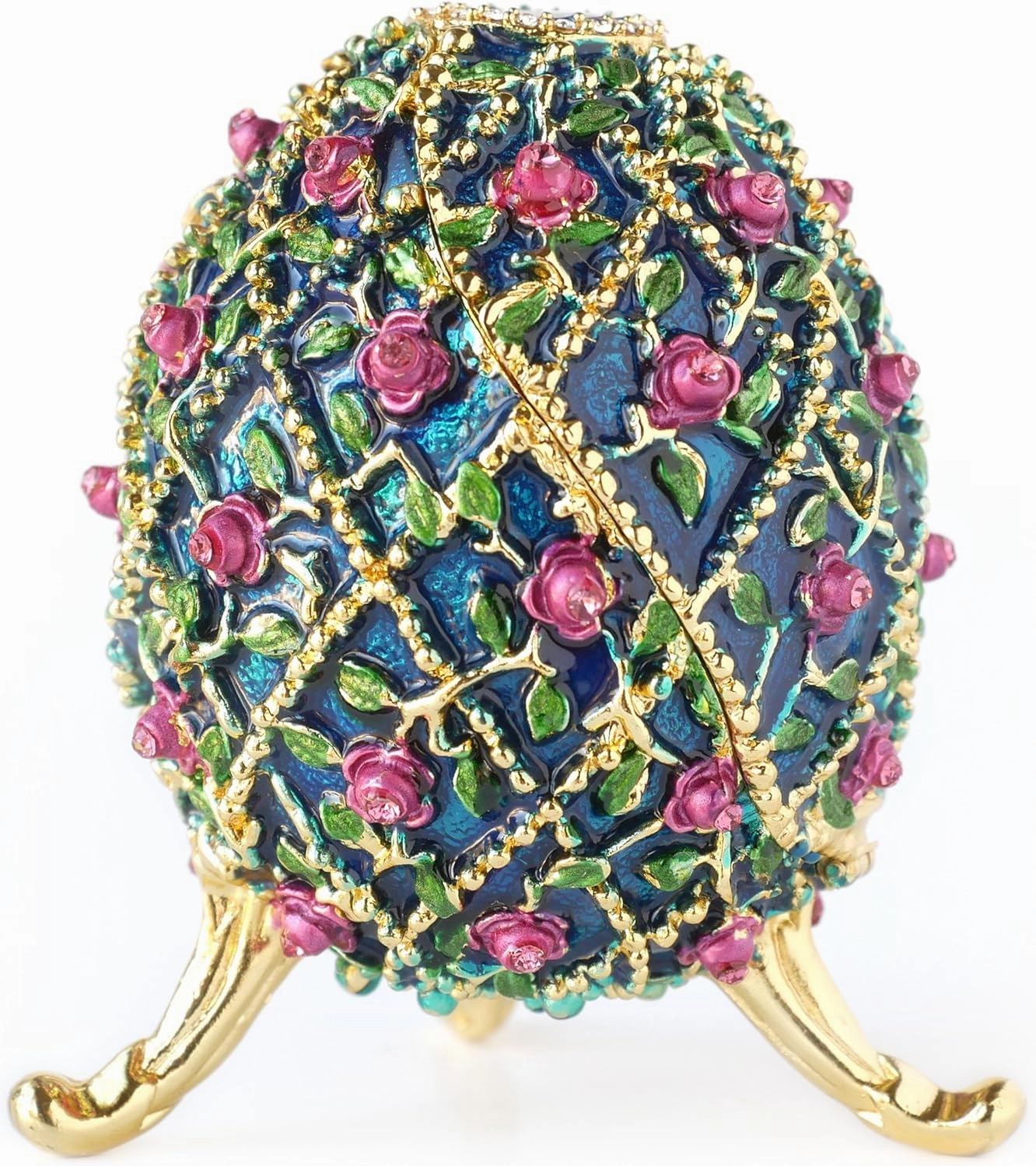 Apropos Hand-Painted Vintage Style Faberge Egg with Rich Enamel and Sparkling Rhinestones Jewelry Trinket Box (Lavender Roses)