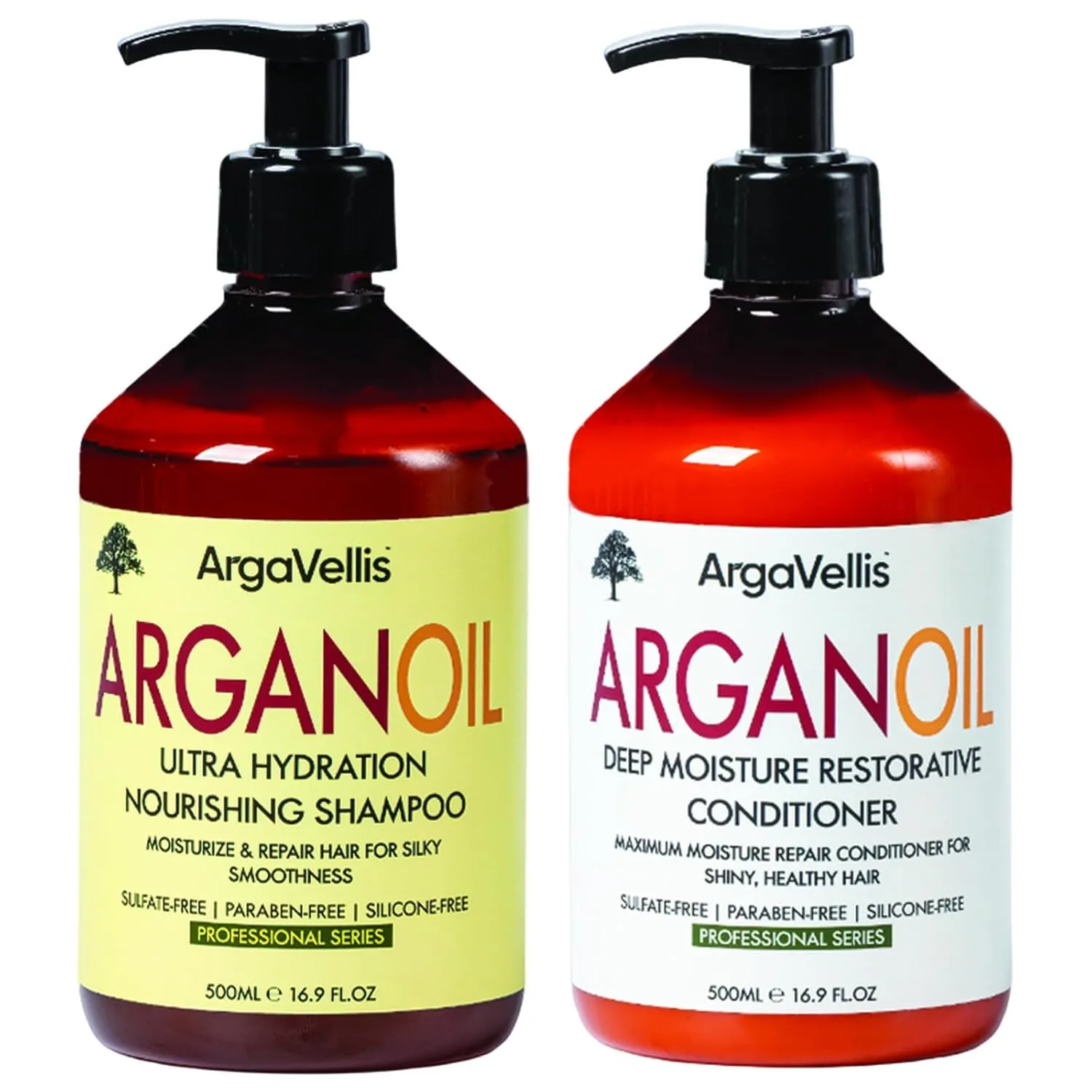Argan Oil Shampoo and Conditioner Set – sulfate free, paraben free Moroccan hair care with keratin – for dry, damaged, curly and straight hair – moisturizing, anti frizz, salon quality