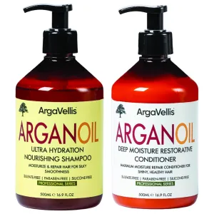 Argan Oil Shampoo and Conditioner Set – sulfate free, paraben free Moroccan hair care with keratin – for dry, damaged, curly and straight hair – moisturizing, anti frizz, salon quality
