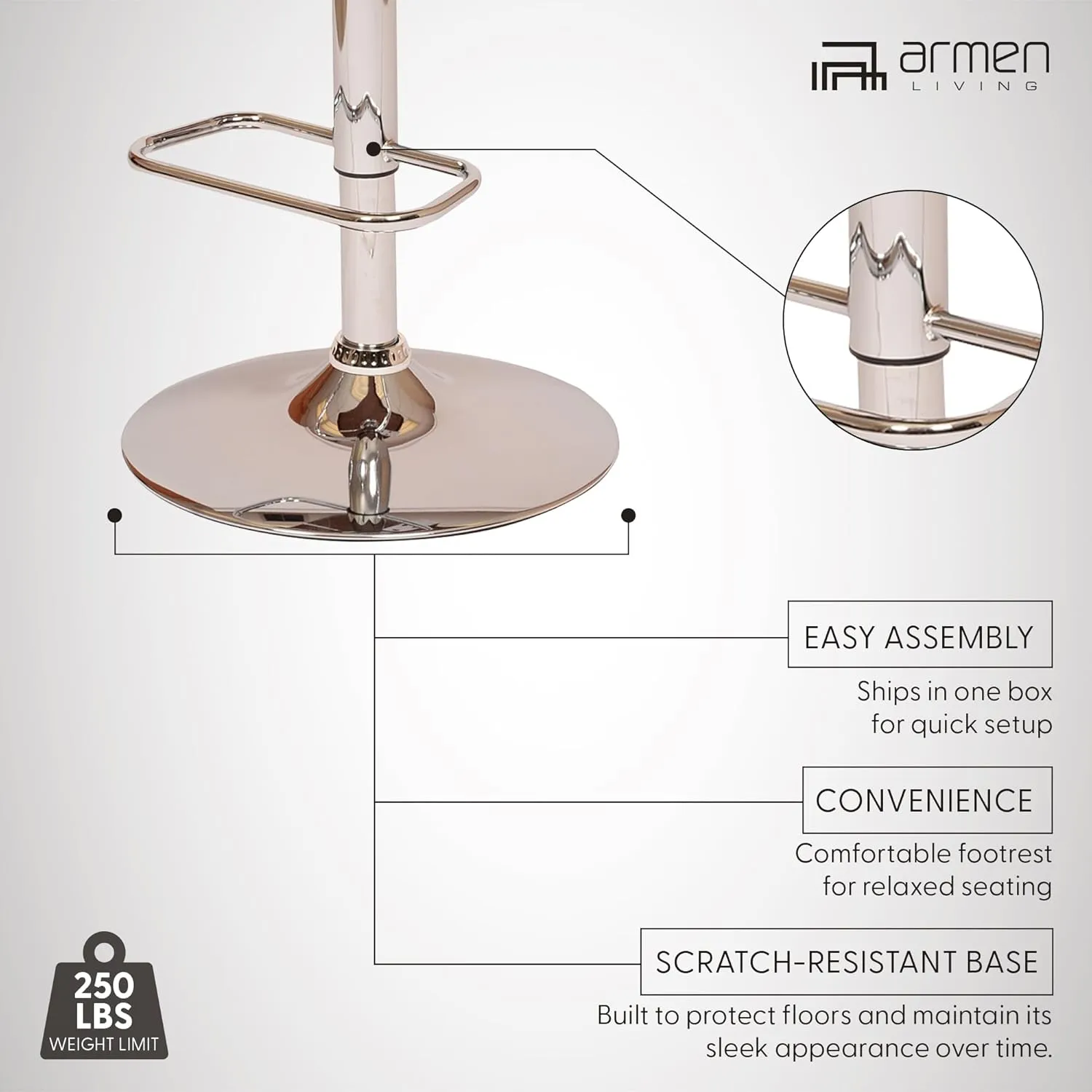 Armen Living London Modern Adjustable Height Swivel Black Faux Leather and Walnut Wood Bar Stool with Chrome Base for Kitchen Island Counter
