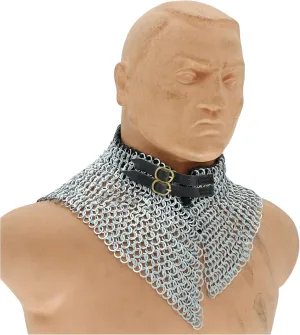 Armory Replicas™ Riveted Chainmail Collar – Mild Steel Neck Armor with Leather Inliner, Brass Buckle & Black Ring Design
