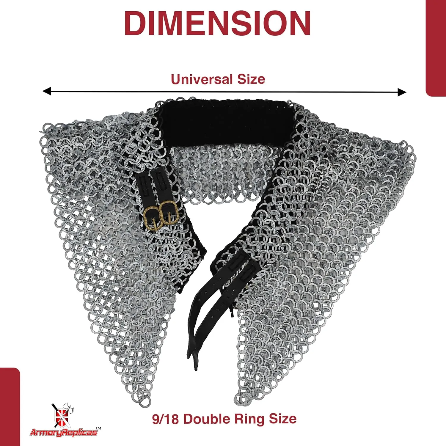Armory Replicas™ Riveted Chainmail Collar – Mild Steel Neck Armor with Leather Inliner, Brass Buckle & Black Ring Design