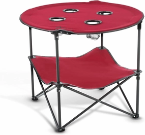 ARROWHEAD OUTDOOR 28” (71cm) Heavy-Duty Portable Folding Table, 4 Cup Holders, No Sag Surface, Compact, Round, Carrying Case, Steel Frame, High-Grade 600D Canvas, Lower Storage Area, USA-Based Support