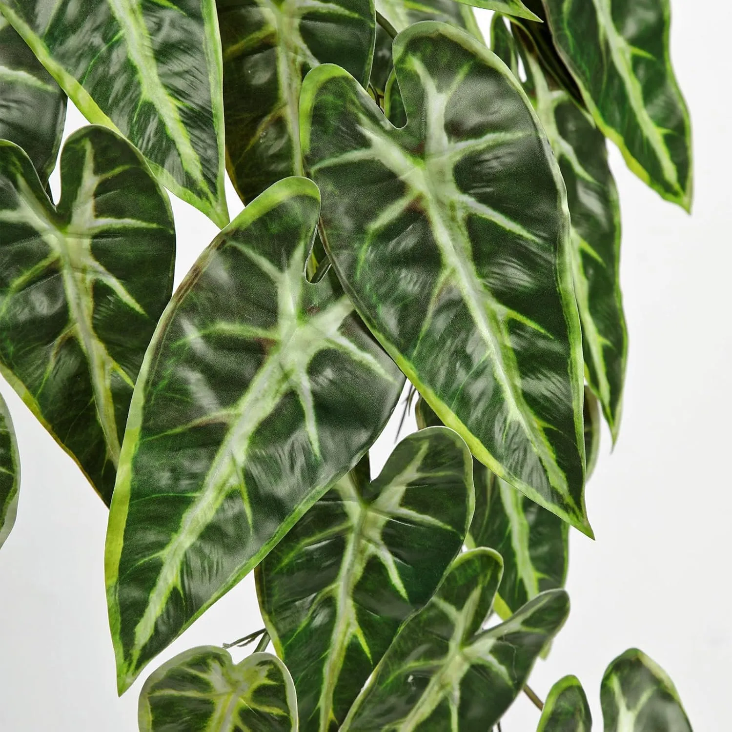 Artificial Hanging Plants Indoor Set of 2, 33" Fake Hanging Plants Alocasia Longiloba, Faux Hanging Plant Artificial Greenery Decor for Wall, Shelf, Living Room, Bathroom, Kitchen, Balcony