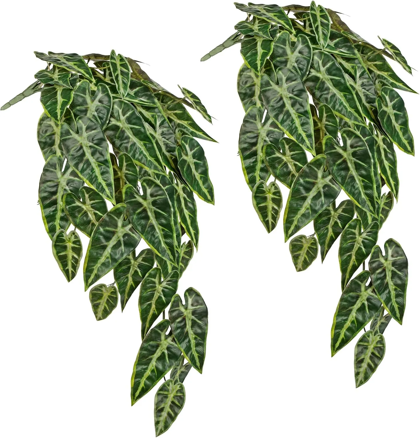 Artificial Hanging Plants Indoor Set of 2, 33" Fake Hanging Plants Alocasia Longiloba, Faux Hanging Plant Artificial Greenery Decor for Wall, Shelf, Living Room, Bathroom, Kitchen, Balcony