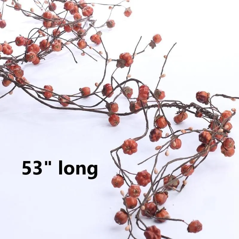 Artificial Pumpkin and Pip Berry Garland – Fall Orange Mini Dried Pumpkins and Rustic Berries, Farmhouse Home Decor for Table Arrangements, Fireplace Mantel, and Centerpiece Decorations (53" Long)…