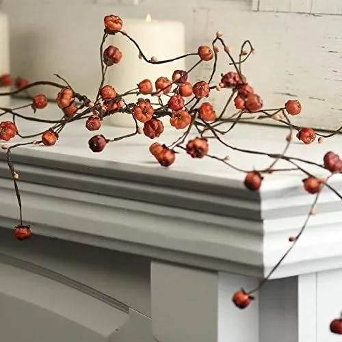 Artificial Pumpkin and Pip Berry Garland – Fall Orange Mini Dried Pumpkins and Rustic Berries, Farmhouse Home Decor for Table Arrangements, Fireplace Mantel, and Centerpiece Decorations (53" Long)…