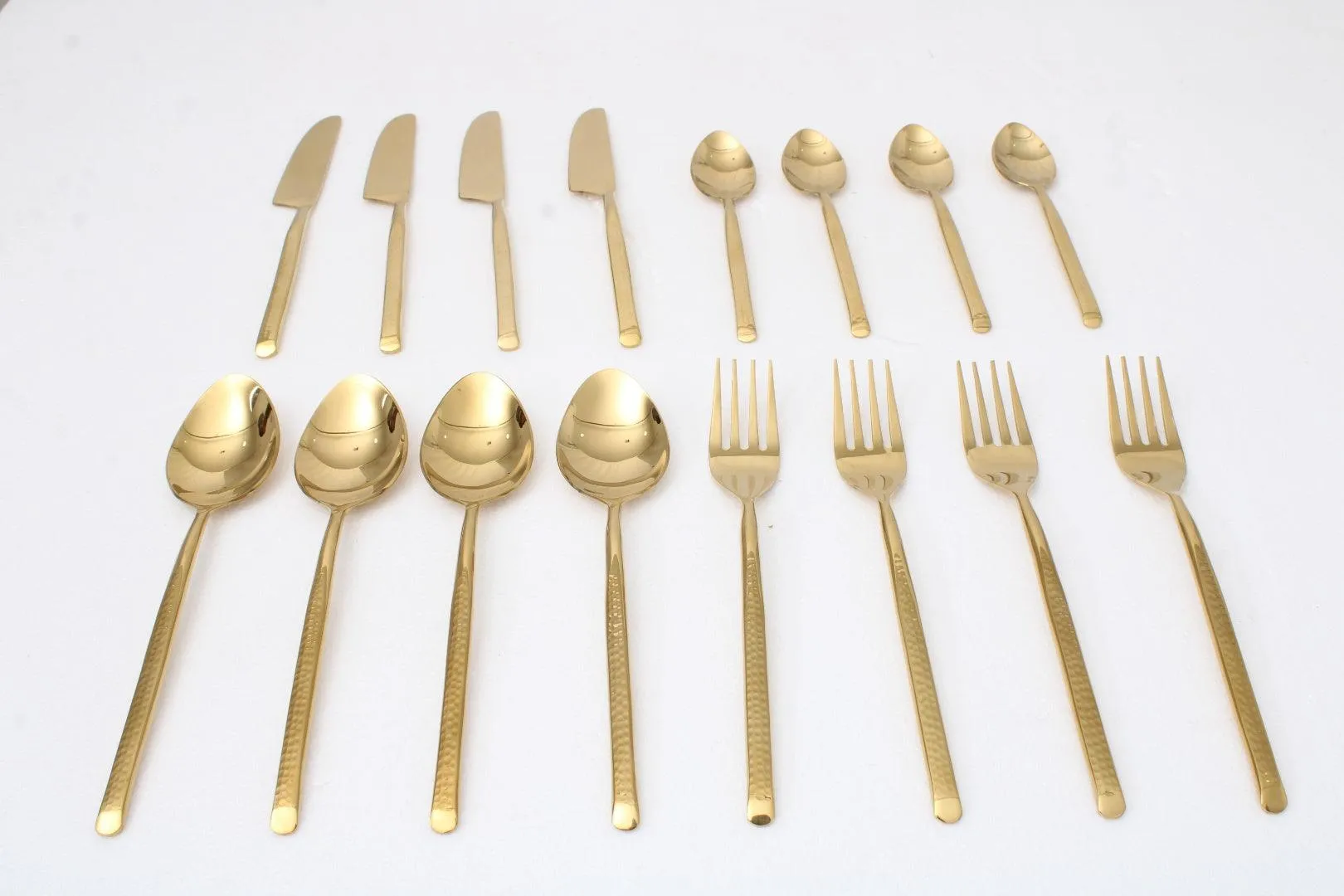 Artisan Dot Hammered Gold Cutlery Set of 16