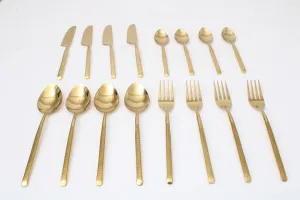 Artisan Dot Hammered Gold Cutlery Set of 16