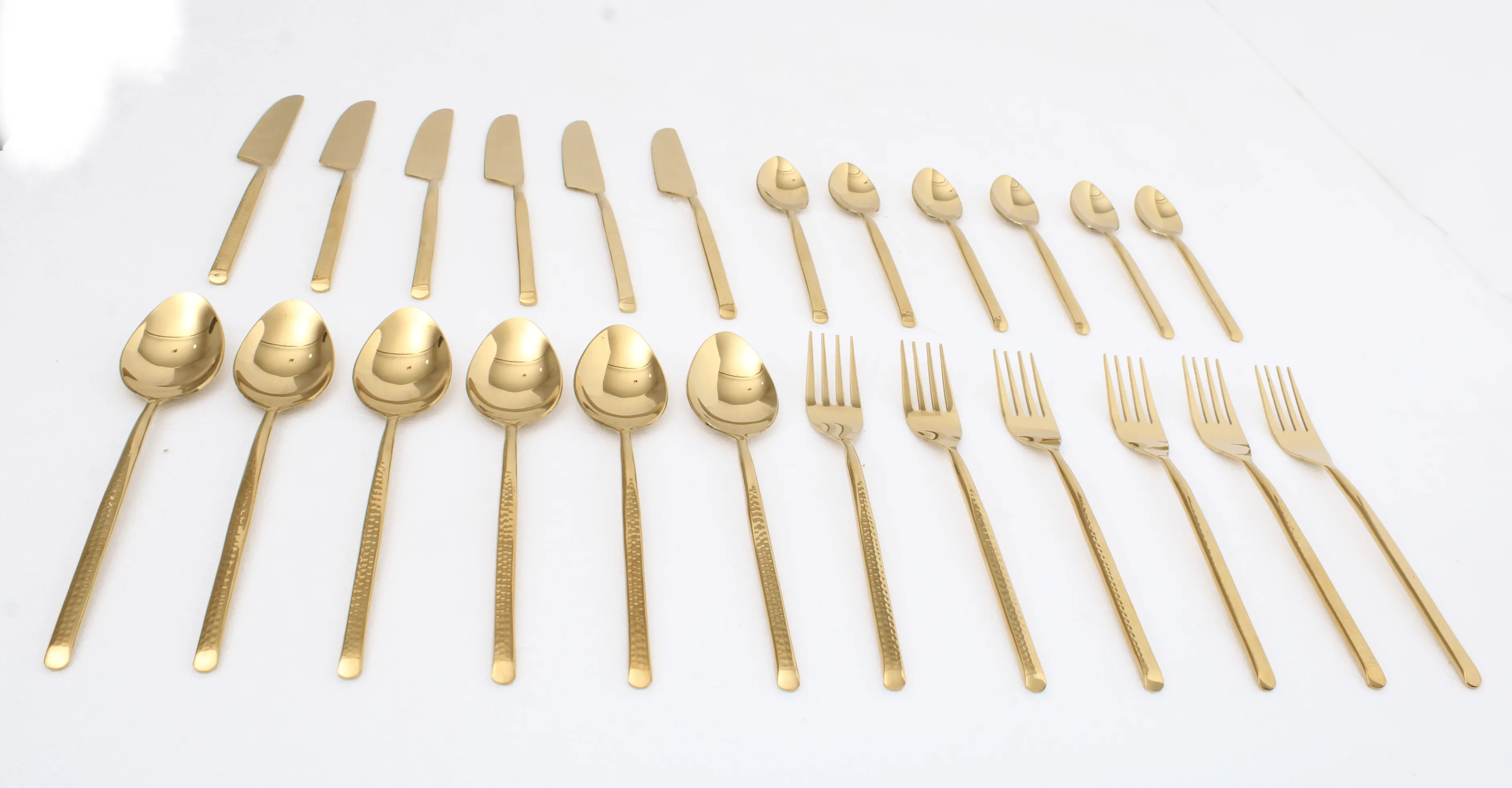 Artisan Dot Hammered Gold Cutlery Set of 24