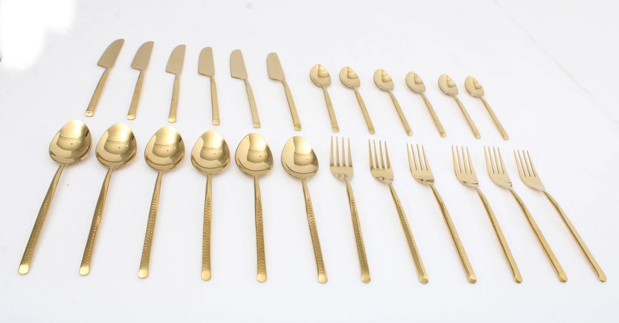 Artisan Dot Hammered Gold Cutlery Set of 24