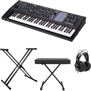 Arturia PolyBrute 6-Voice 61-Key Polyphonic Morphing Analog Sequencer (Noir) Bundle with Stand, Bench, and Studio Headphones (4 Items)