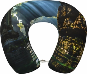 Asian Elephant in The Water Print Memory Foam Travel Pillow – Comfortable U-Shape Neck Support for Long Distance Flights, and Road Trips