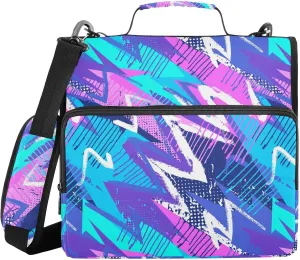 Aslsiy Zipper Binder Abstract Chaotic Pattern 1.5 inch 3-Ring Binder Organizer Blue Purple Trapper Keeper with Shoulder Strap for School Office Supplies
