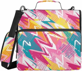 Aslsiy Zipper Binder Abstract Chaotic Pattern 1.5 inch 3-Ring Binder Organizer Geometric Elements Trapper Keeper with Shoulder Strap for School Office Supplies