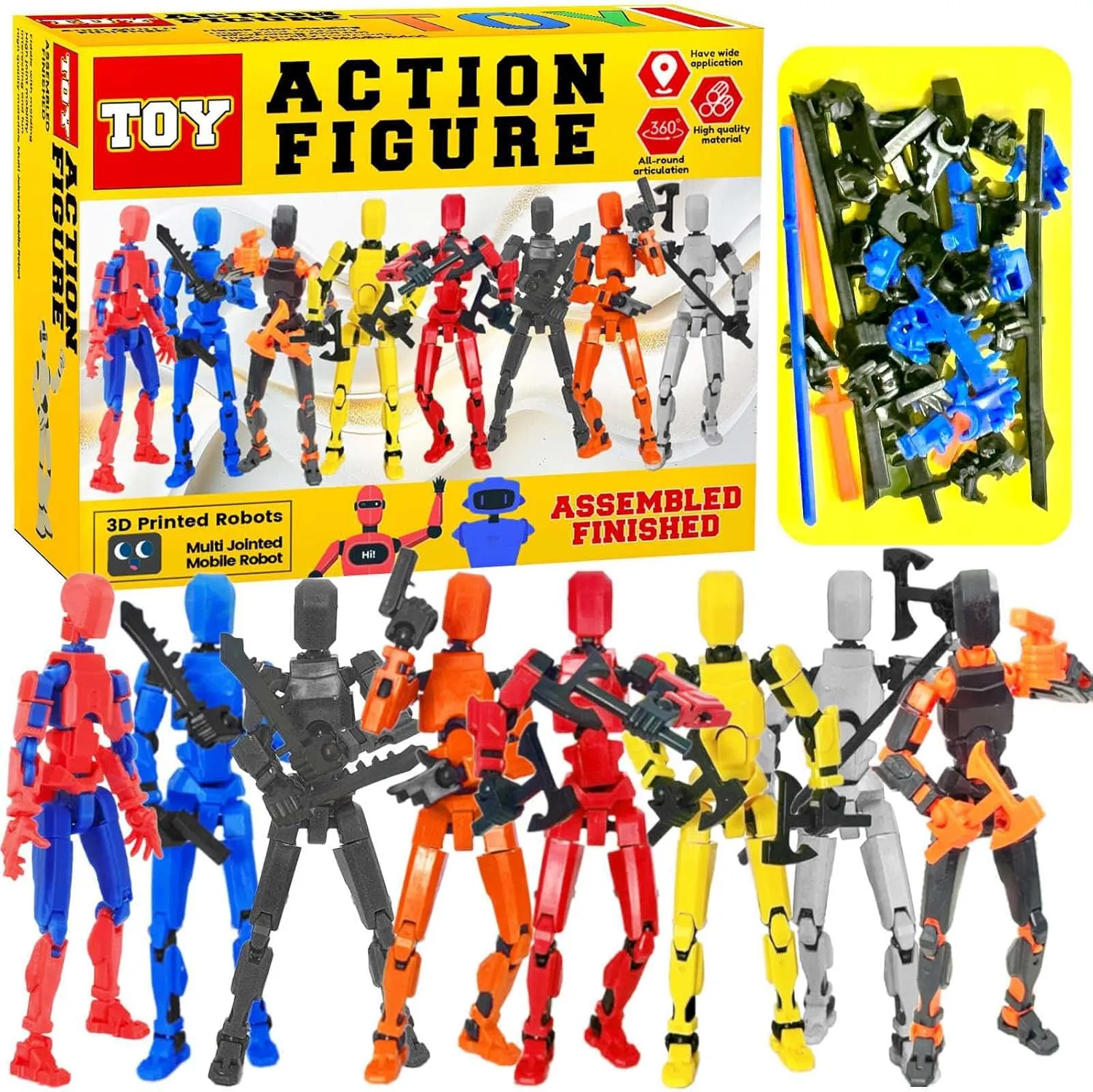 (Assembly Completed) 8PCS T13 Set Already Assembled, 3D Printed 13 Robot Titan Action Figure, Orange White Yellow Blue Red (8 Colors)