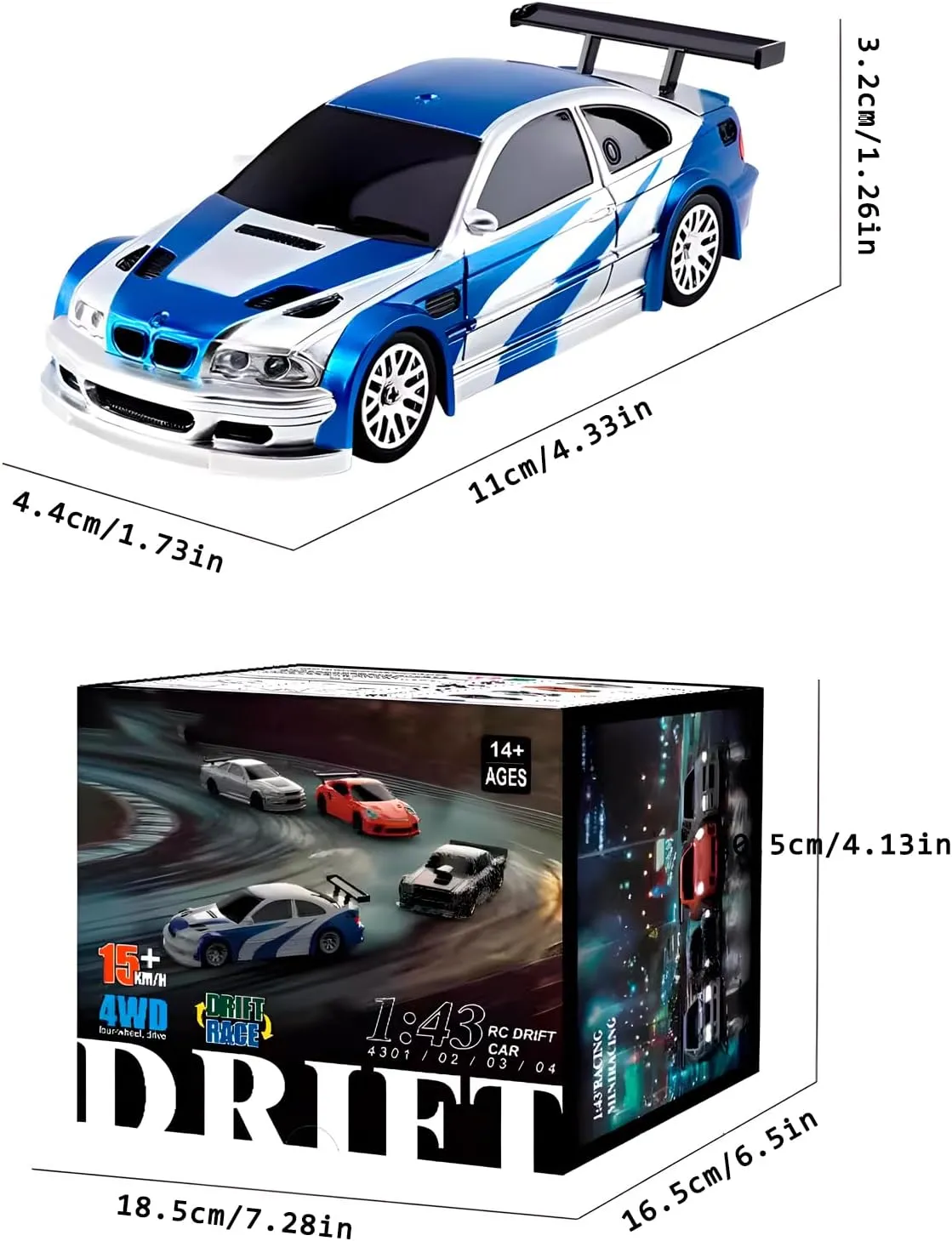 Atlodas 1/43 RC Drift Race Car With Gyro and Lights - 4WD Mini Radio Control High Speed Model Remote Control Drift Racing for Adults (Zebra Print)