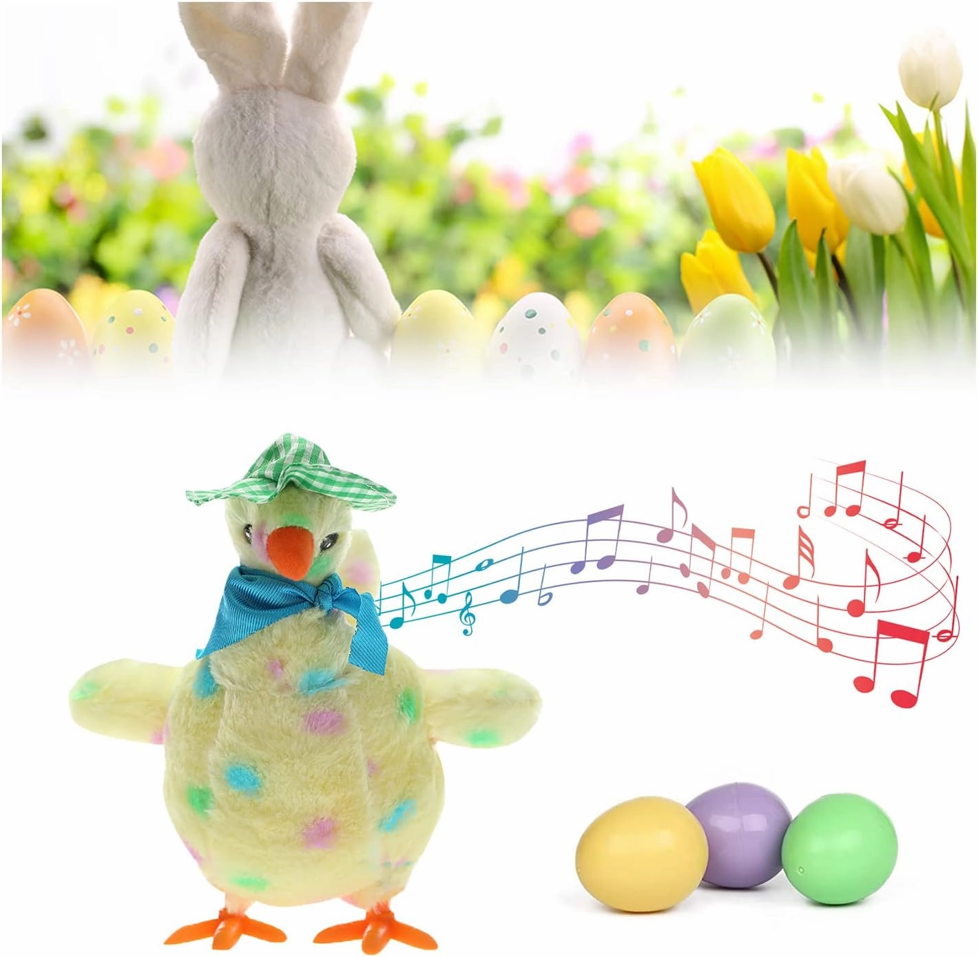 Atlodas Easter Plush Toys Lay Eggs Musical Chicken, 2025 New Easter Chicken Animal Toy Doll, Laying Egg Chicken Electric Plush Crazy Dancing Toy with Sound Music (Yellow)
