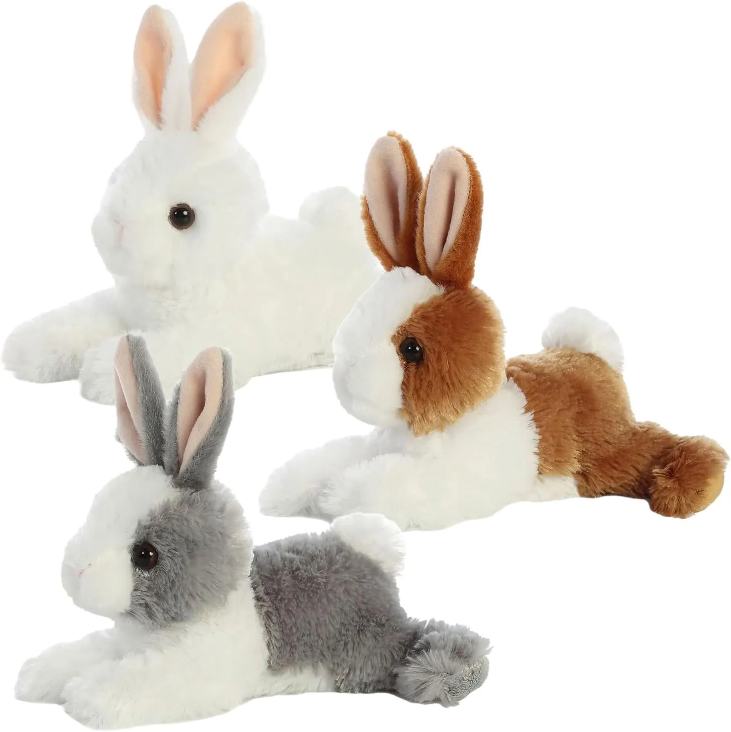 Aurora Baby Bunnies Bundle: 3 8" Bunnies - Warm Brown, Gentle Grey, and Snowy White