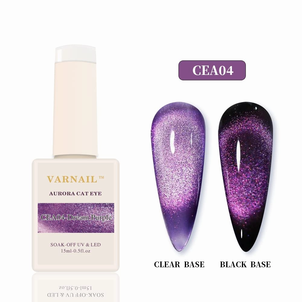 Aurora Cat Eye Gel Polish Set 6 Colors, 15ML Glitter 9D Clear Base Cat Eye Gel Polish with Magnet, Salon Quality Magnetic Soak off UV Gel Nail Polish Set